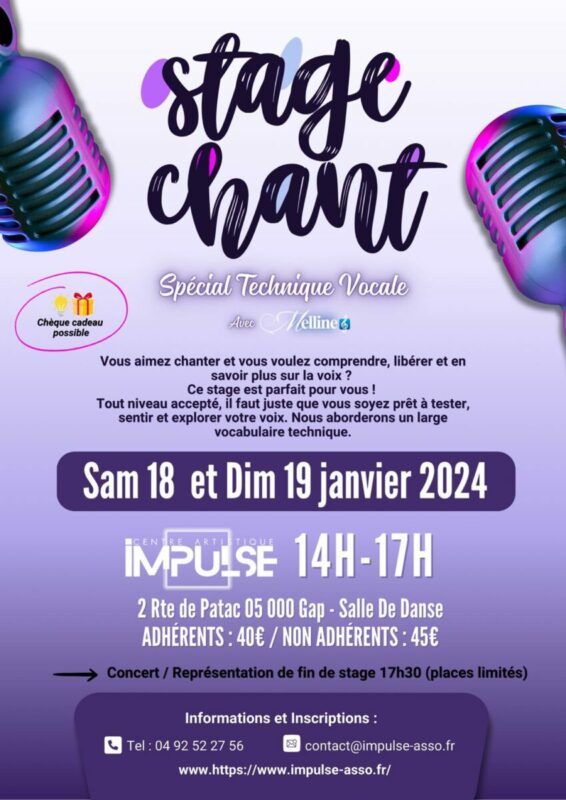 Affiche stage chant Melline 18 janvier 2025